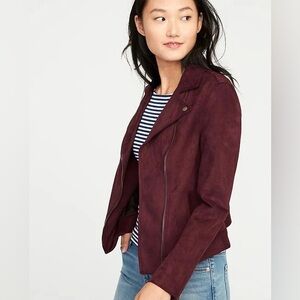 Old Navy • NWOT Burgundy Suede Moto Jacket